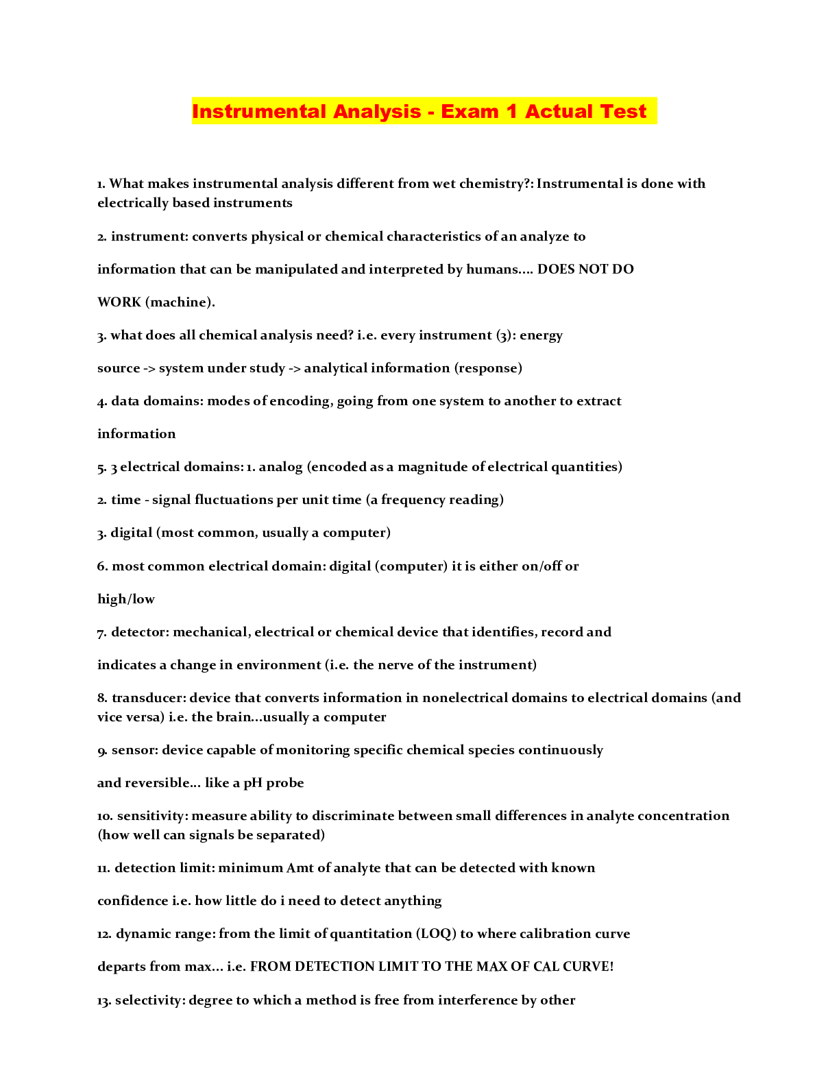 Instrumental Analysis Exam 1 Actual Test Browsegrades